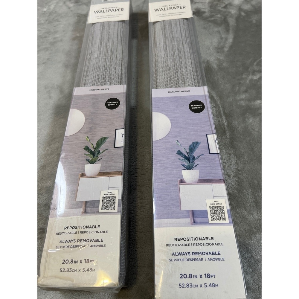In Home Grey Peel and‎ Stick Wallpaper Harlow Weave pattern20.8in x 18ft 2 Rolls